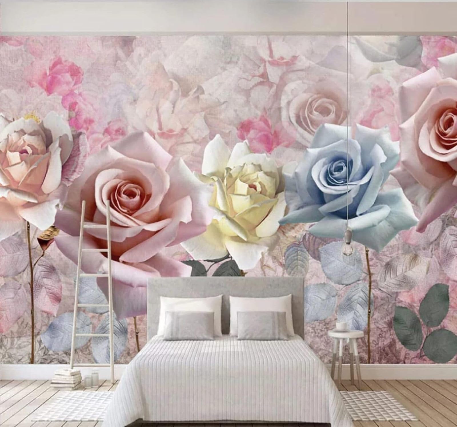 Wallpaper-3D-Xlm 200Cm×140Cm(B×H) Minimalist Three Dimensional Beautiful Colourful Roses 3D Wallpaper Easy Install Feature Office Living Room Sofa Bedroom Tv Background Wall Decoration-200Cm×140Cm