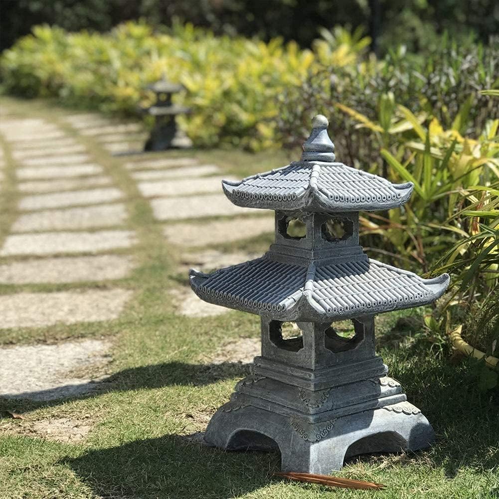 Japanese Style Solar Garden Outdoor Lantern, Resin Asian Pagoda Stone Tower Sculpture (Color : A, Size : 30x30x50cm(12x12x20inch))