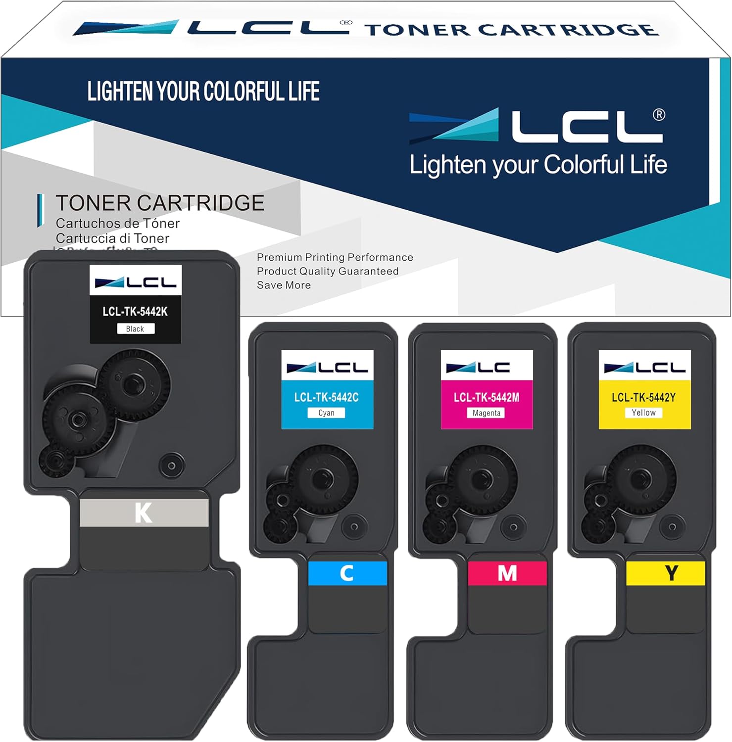 LCL TK-5442 TK5442 Toner Cartridge Replacement for Kyocera TK-5442K TK-5442C TK-5442M TK-5442Y for Kyocera ECOSYS MA2100cwfx MA2100cfx PA2100cwx PA2100cx Printer (4-Pack Black Cyan Magenta Yellow)