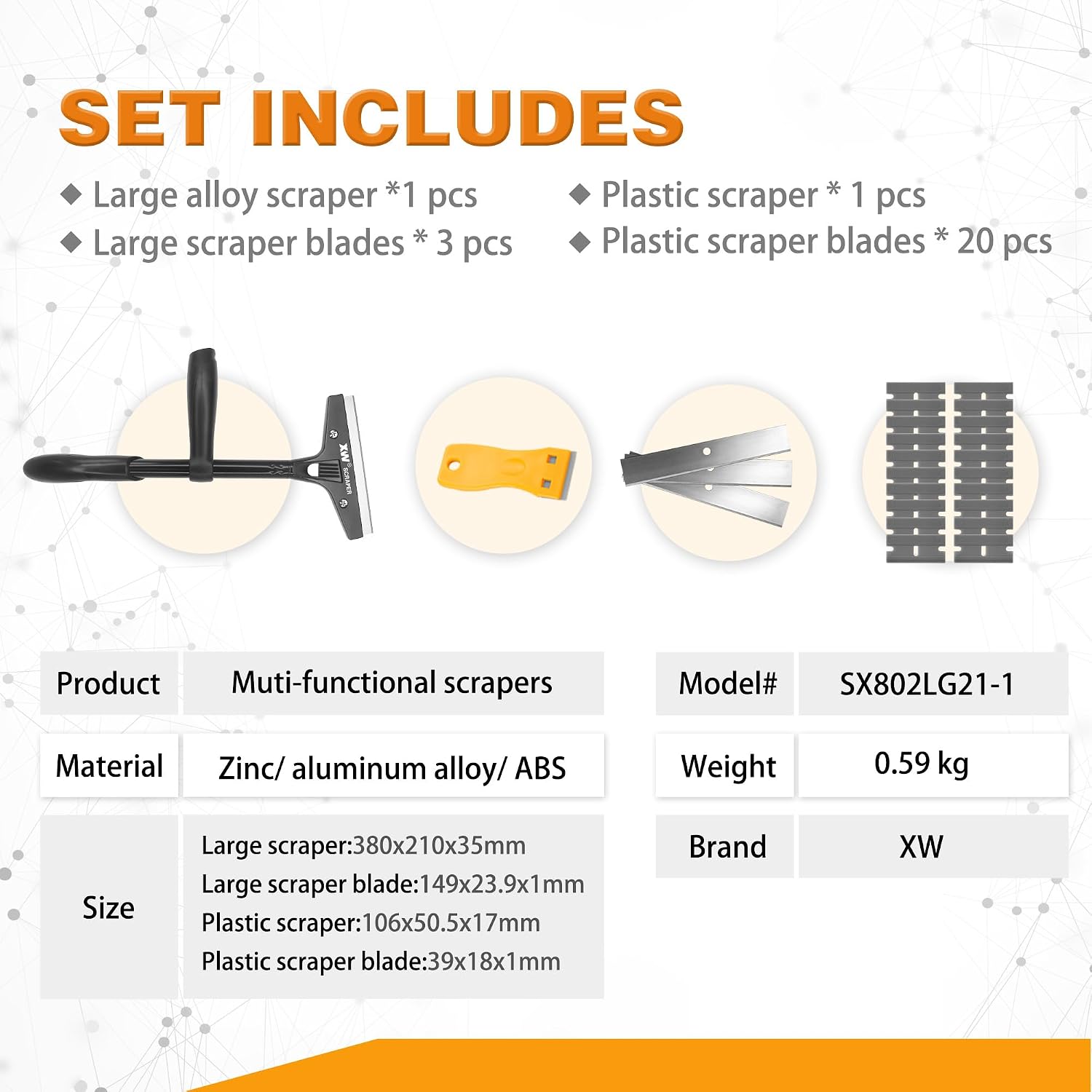 XW 2-pack Heavy Duty Wide Razor Blade Scraper with Push-assist & Plastic Blade Scraper Set with Extra 23 pcs Replacement Blades Included