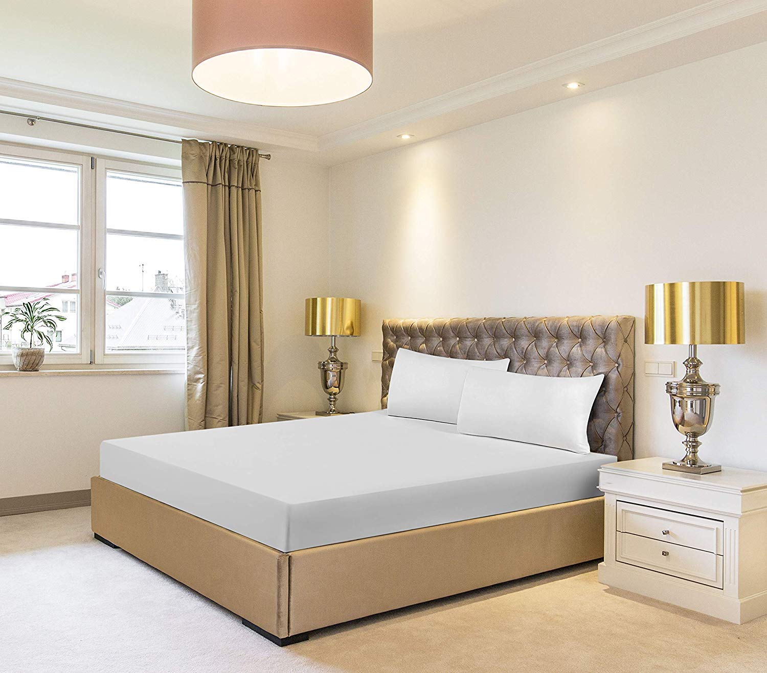 SHEETSPA Qualité hôtelière 1000 Fils au Pouce 100% Coton Egyption Superior Drap-Housse 1 pièce Blanc Extra Deep 12 "/ 30cm UK Super King (180cm x 200cm) Drap-Housse Solid White