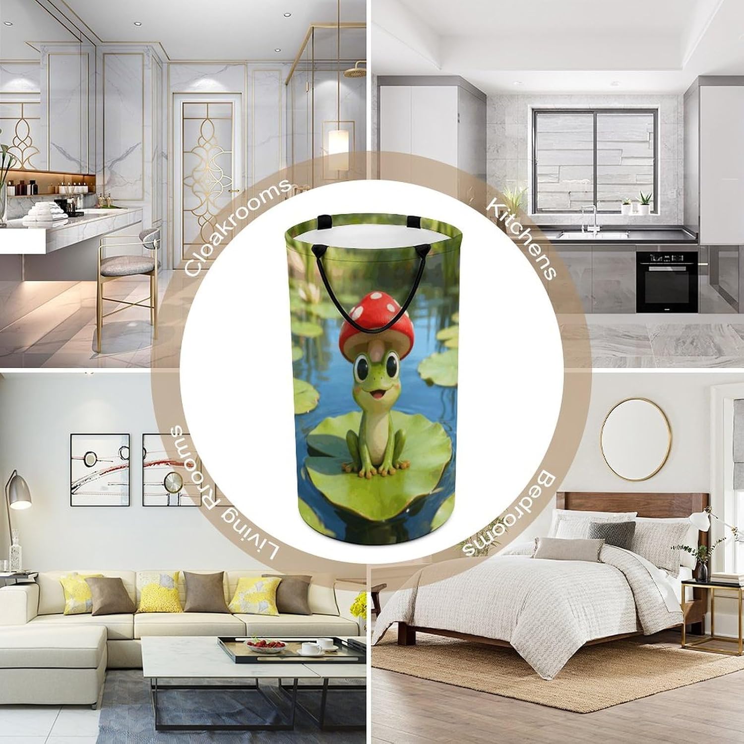 Cute Frog Red Mushroom Laundry Hamper Portable Lightweight Clothes Hampers Fashion Dirty Laundry Storage Basket Large Capacity Foldable Clothes Baskets for Bathroom Bedroom