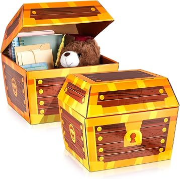 AmazingSpark 2 Pcs Prize Box for Classroom 9.5 x 9 x 9 Inch Treasure Chest Box Cardboard Treasure Chest Rewards Storage Teachers for ClassroomPirate