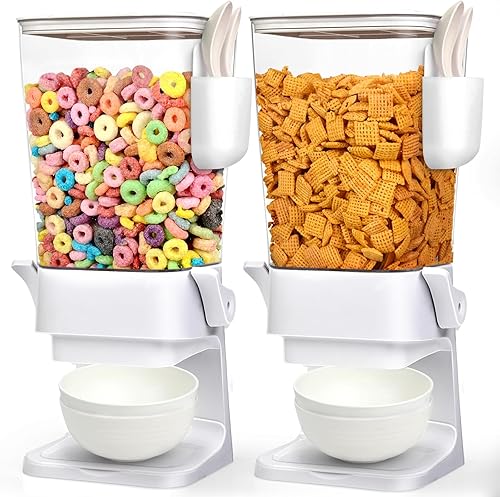 Dispensador de cereales para encimera con 4 tazones y cucharas, contenedor grande de almacenamiento de cereales de 5.5 cuartos de galón para