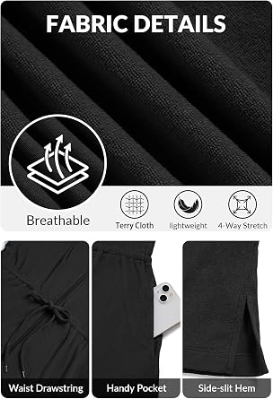 Womens Terry Cloth Cover Up Hooded Swim Cover with Zipper and Pocket | Soft Cotton Fabric, High Stretch,Adjustable Waisted Drawstring,Pad-free Front,Drop Short Sleeves,Side-Slit Hem