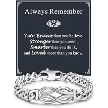 ChainsHouse Square Love Knot Bracelets for Men Braided Leather Stainless Steel Infinity Bracelets with Love Message Card Aniversary Birthday Gift for Men/Love/Husband/Dad