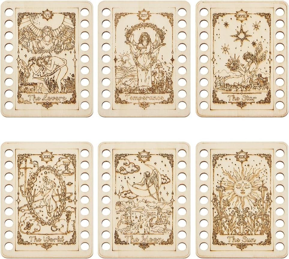 ORIGACH 6 Set Tarot Embroidery Thread Organizer Cards, Wooden Embroidery Floss Storage Holders with 18 Positions Needlework Thread Holder for DIY Sewing Storage Thread, 12x9 cm