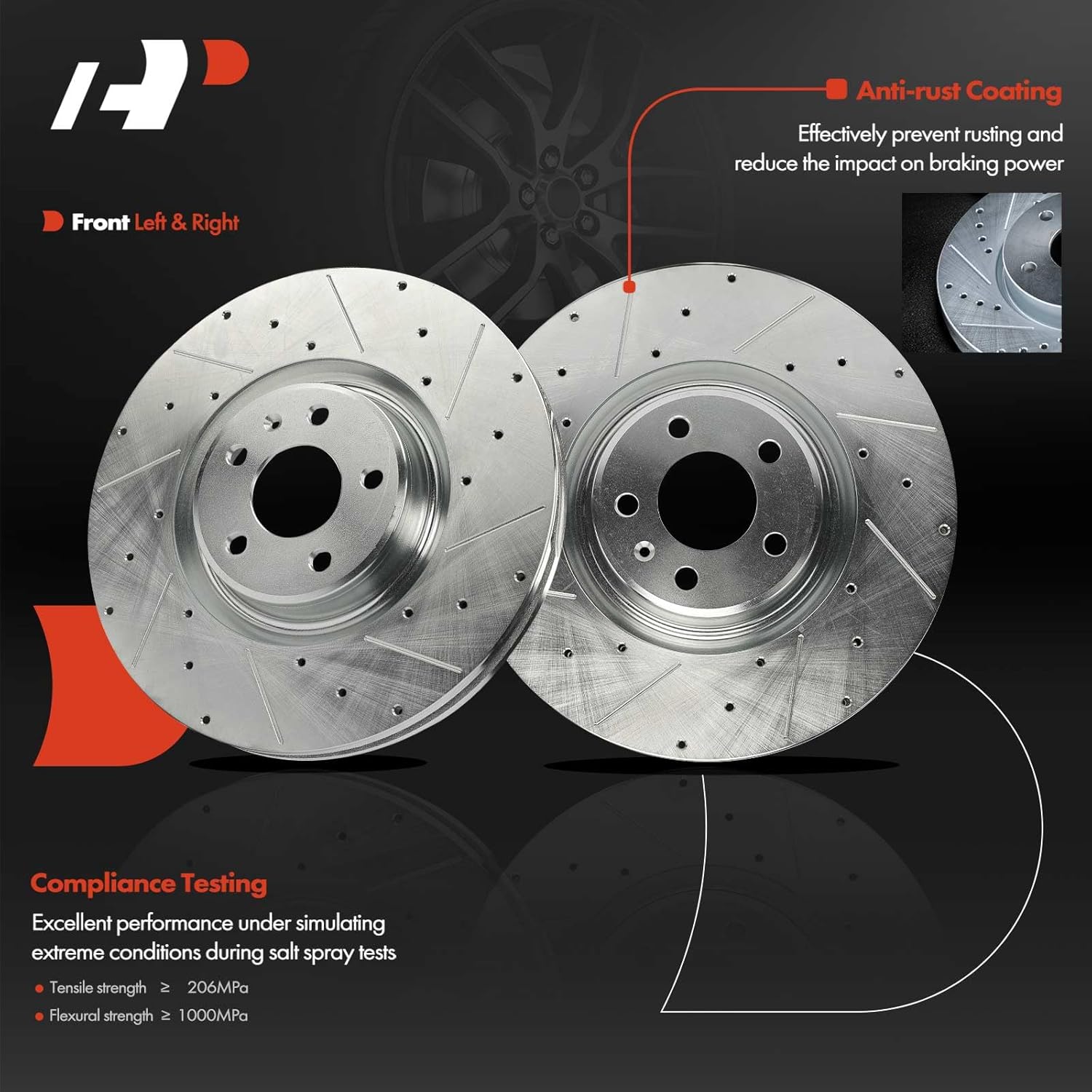 A-Premium 14.02 inch (356 mm) Front Drilled and Slotted Disc Brake Rotors + Ceramic Pads Kit Compatible with Select Audi Models - A6 2017-2018, A6 Quattro 2012-2019, A7/A8 Quattro & More