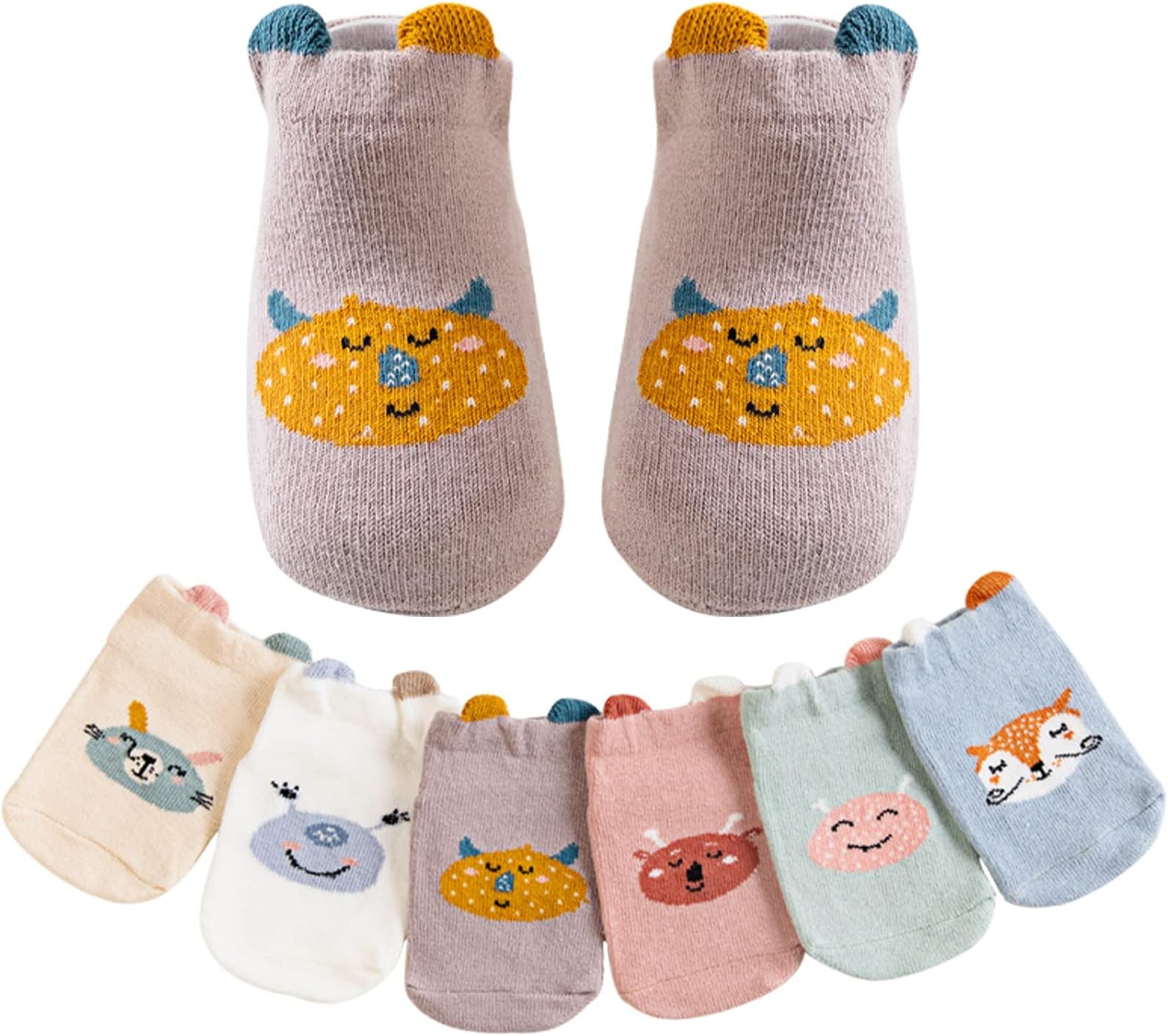 Baby Socks, Toddler Cotton Anti-Slip Socks Newborn Boat Socks, Cute Animal Newborn Baby Socks Soft and Comfortable Breathable, Boys and Girls Socks, Suitable for Infants and Children (6 Pairs)