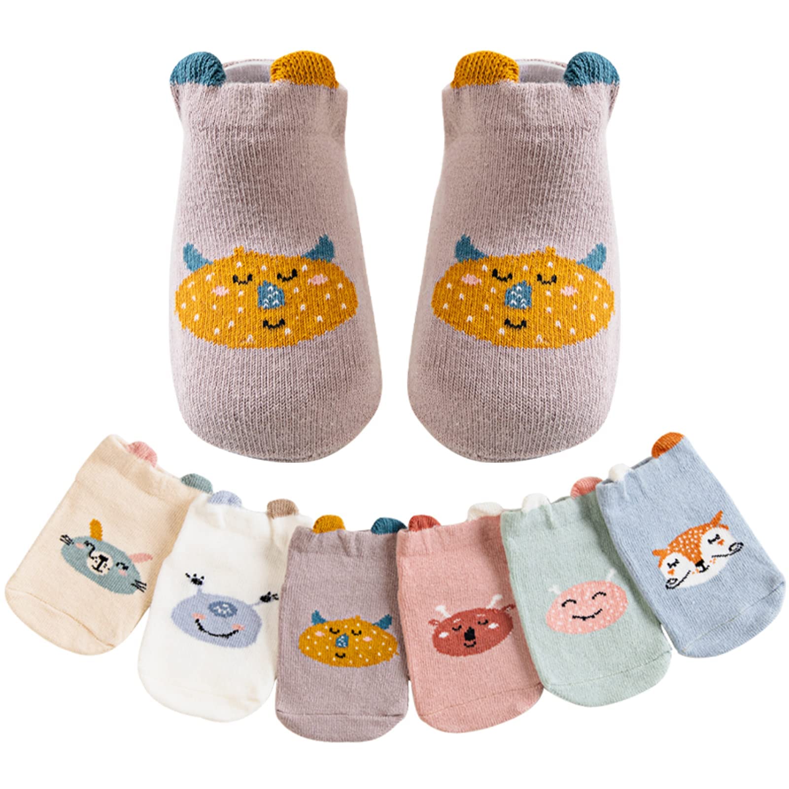 Baby Socks, Toddler Cotton Anti-Slip Socks Newborn Boat Socks, Cute Animal Newborn Baby Socks Soft and Comfortable Breathable, Boys and Girls Socks, Suitable for Infants and Children (6 Pairs)