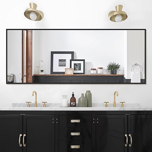 Vista 109 de NicBex - Espejo arqueado, de cuerpo entero, 64 x 24 pulgadas, con marco de aleación de aluminio, soporte, negro, se puede colocar de pie, apoyar