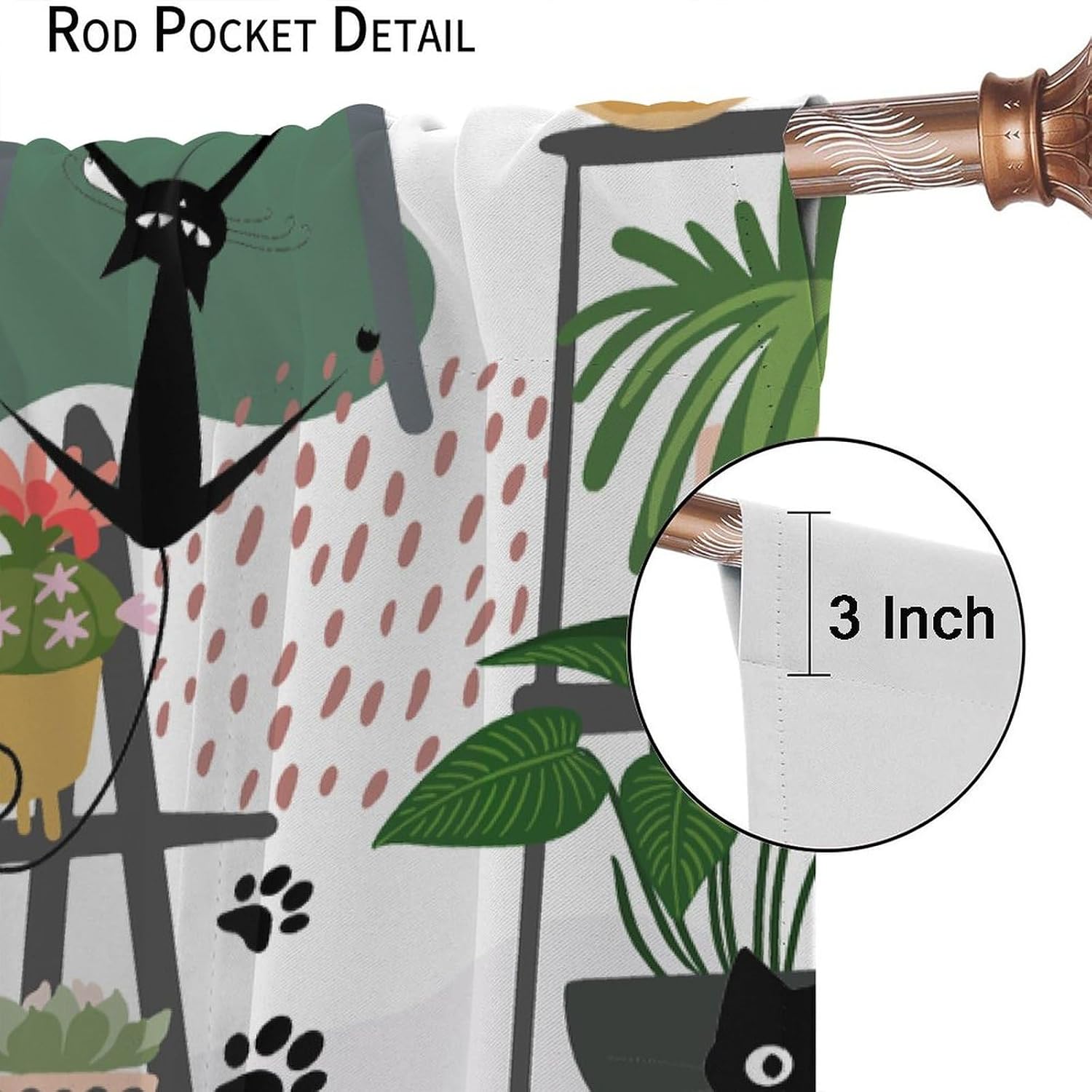 Potted Plant Curtains Greenhouse Tropical Plant Leaves Fleshy Naughty Black Cat Boho Flowers Cactus Garden Pattern Printed Curtains Bedroom Living Room Decoration Blackout Curtains W72 * L63inch