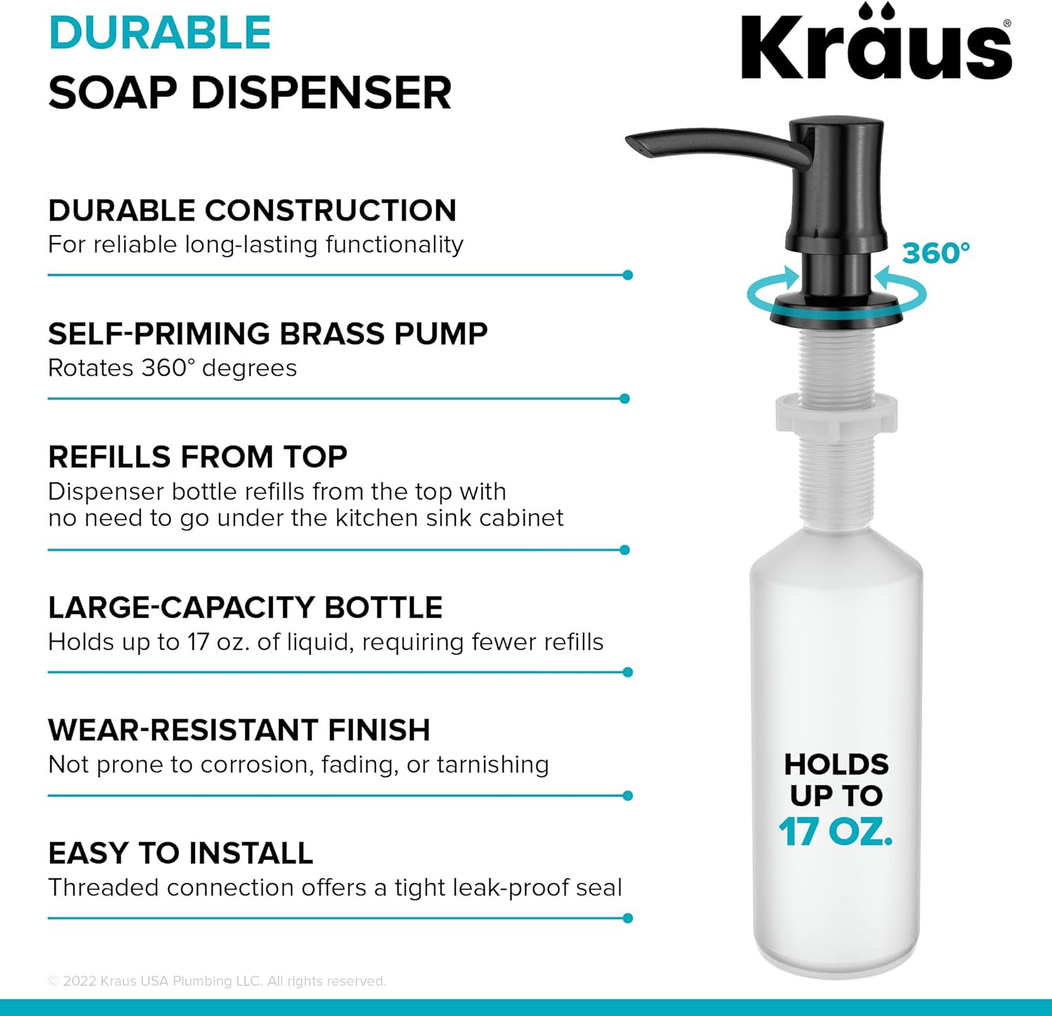 KRAUS Kitchen Soap and Lotion Dispenser in Spot-Free Black Stainless Steel, KSD-54SFSB
