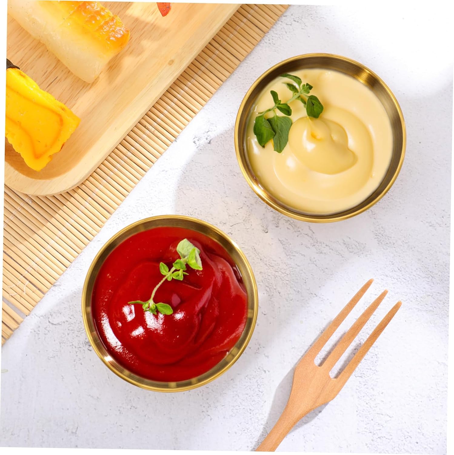 Hemoton 4pcs Stainless Steel Dip Bowls Round Seasoning Dishes Sushi Dipping Bowl Saucers Bowl Mini Appetizer Plates Seasoning Dish Saucer Plates Gold