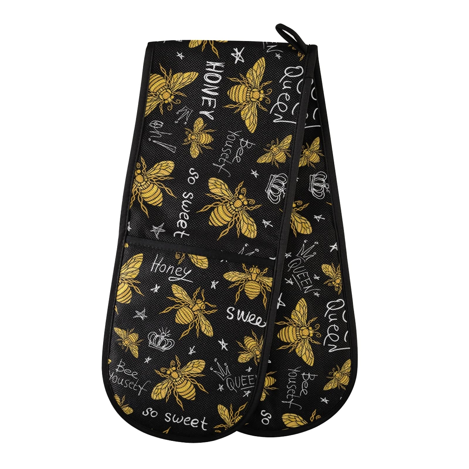PUXUQU Oven Gloves Double Oven Mitts Gloves, Honey Bee Golden Queen Crown Heat Resistant Oven Gloves for Baking BBQ Kitchen Cooking Gloves