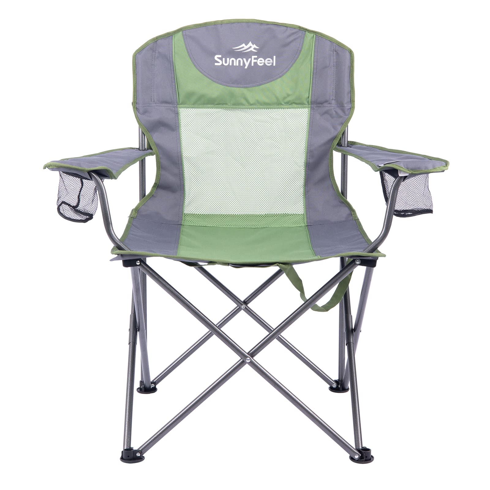SUNNYFEEL Folding Oversized Camping Chair, Padded Portable Lawn Chairs for Adults Heavy Duty 300 LBS, Folding Camp Quad Chair High Back with Cup Holder,Armrest for Picnic,Beach,Sports