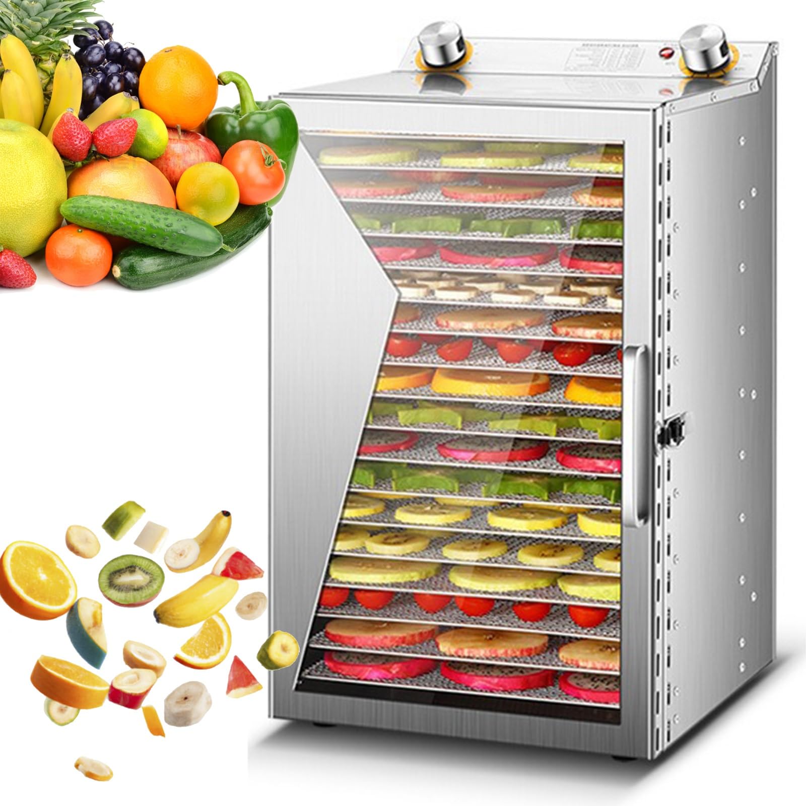 Essiccatore per Alimenti, essiccatore per Alimenti in Acciaio Inossidabile con Temperatura Regolabile da 30 a 90 ℃ e 8/12 vassoi Rimovibili per essiccare Frutta, Carne, Verdura(8-Trays)