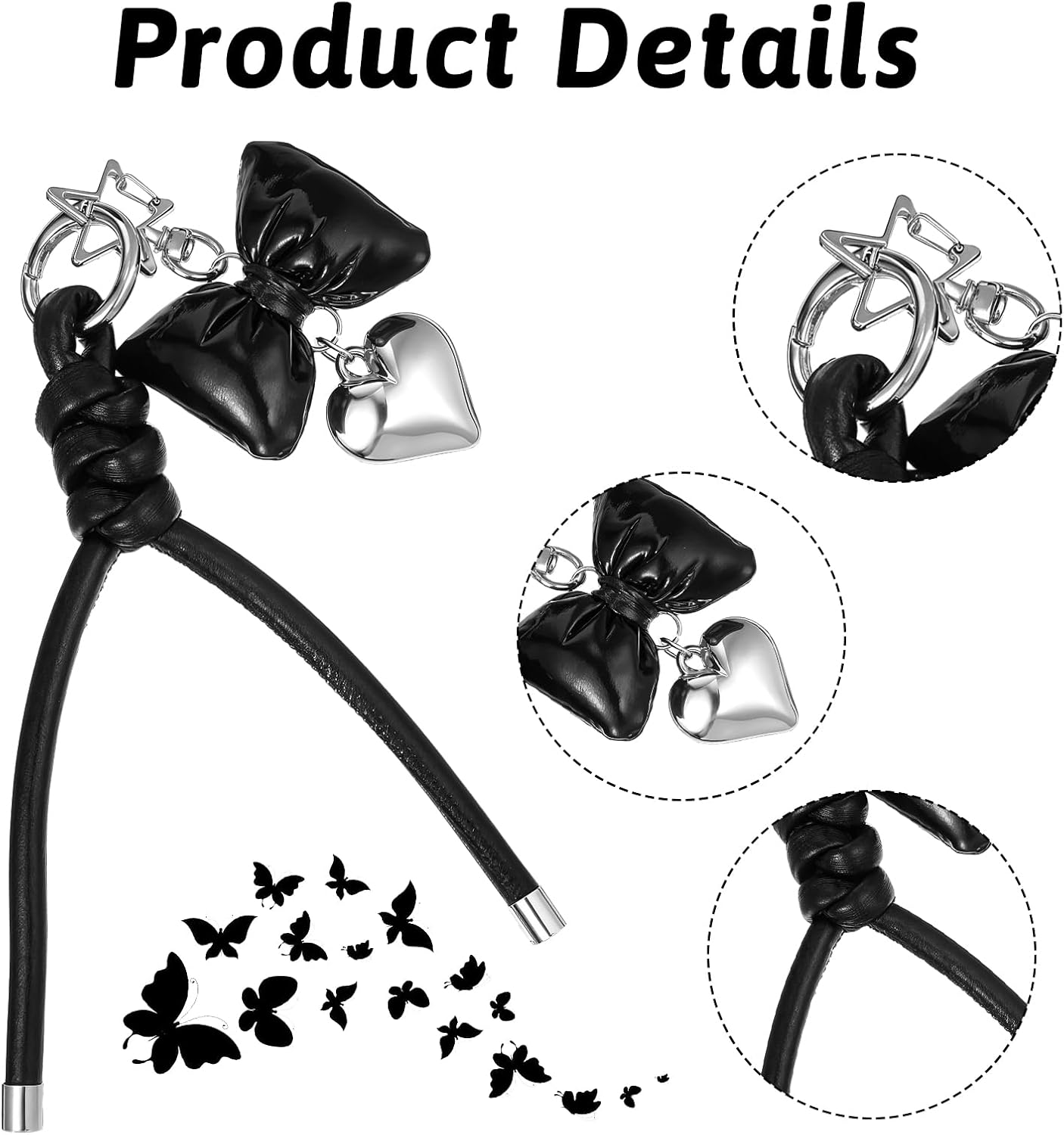 PU Leather Black Bag Charms, Bow Purse Charm for Handbags Black Bow Keychain Personalized Charms, Elegant Keychain Accessories - Image 3