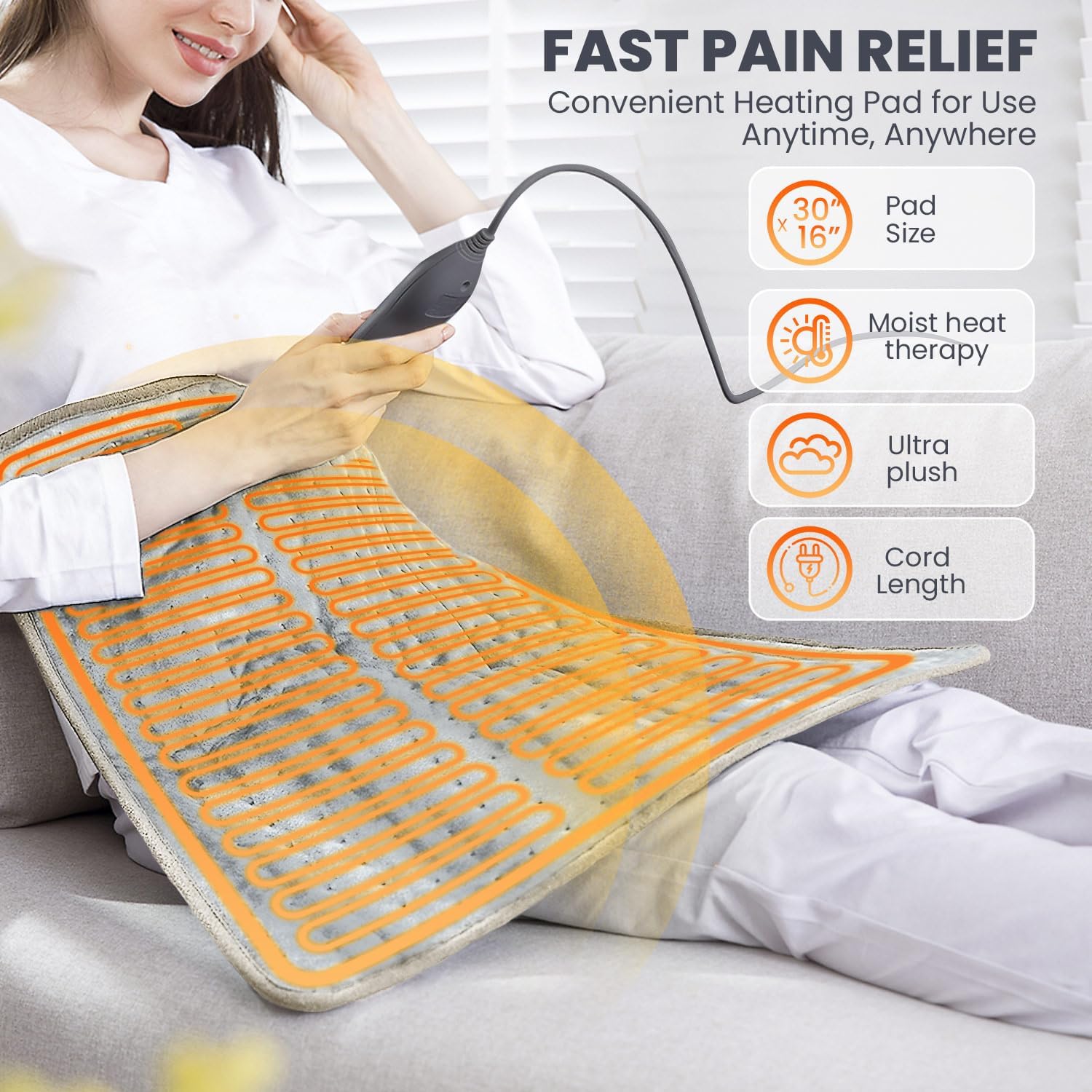 Heating Pad - Electric Heating Pad for Back Pain and Cramps Relief, Moist Heat Pad for Shoulder, Knee, Neck, 6 Heat Settings & Auto Shut Off and Machine Washable, 30" x 16"