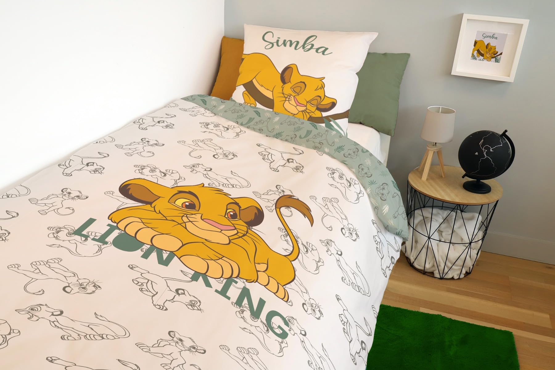 SAHINLER créateur d'univers Disney - Copripiumino Il Re Leone Simba 140 x 200 cm + 1 federa 63 x 63 cm, 100% cotone, colore: bianco