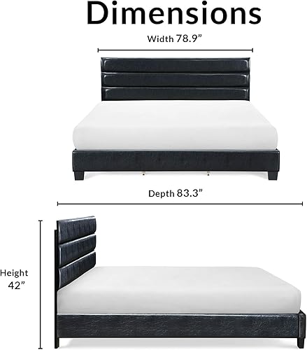 Miniatura 19 de ClickDecor Hudson - Cama de plataforma tapizada con cabecera recta copetuda, base de colchón, no necesita somier, soporte de listones de marco de