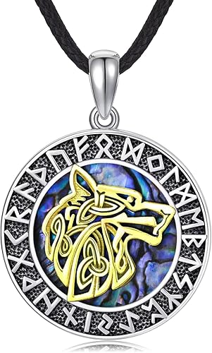 Collar de lobo para hombres y mujeres, joyería vikinga, plata de ley 925, collar de lobo vikingo de abulón, regalo