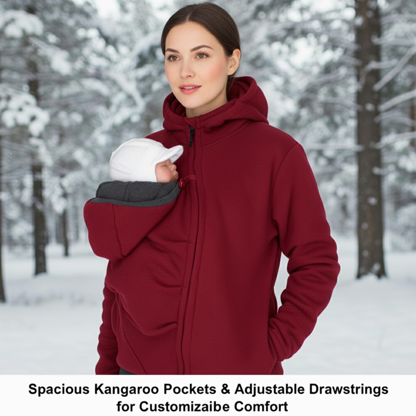Umstands-Hoodie, 3-in-1-Kapuzenpullover mit Abnehmbarer Tasche, weiche, warme Baby-Tragejacke für den Winter, gemütliche Multifunktions-Umstandsjacke für Mama und Baby, Rot, Hoodies