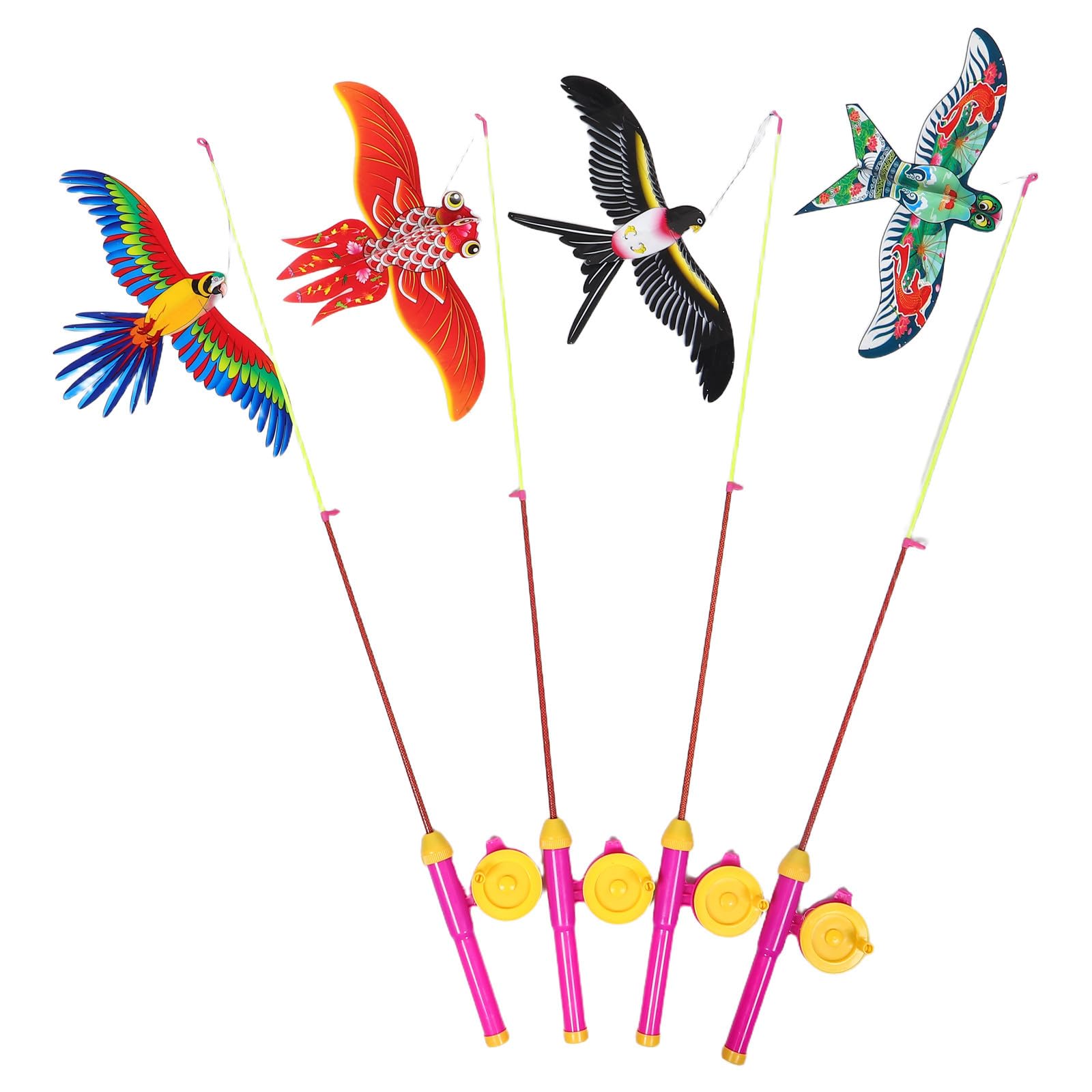 4pack Fishing Rod Kite, Cute Colorful Easy to Fly for Beginners Swallow, Sand Swallow, Parrot