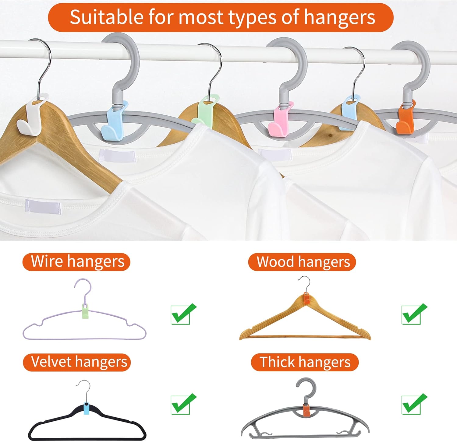 SLMT Clothes Hanger Connector Hooks 200PCS Space Saving Hanger Extender Hooks Closet Organizer for Plastic Hangers