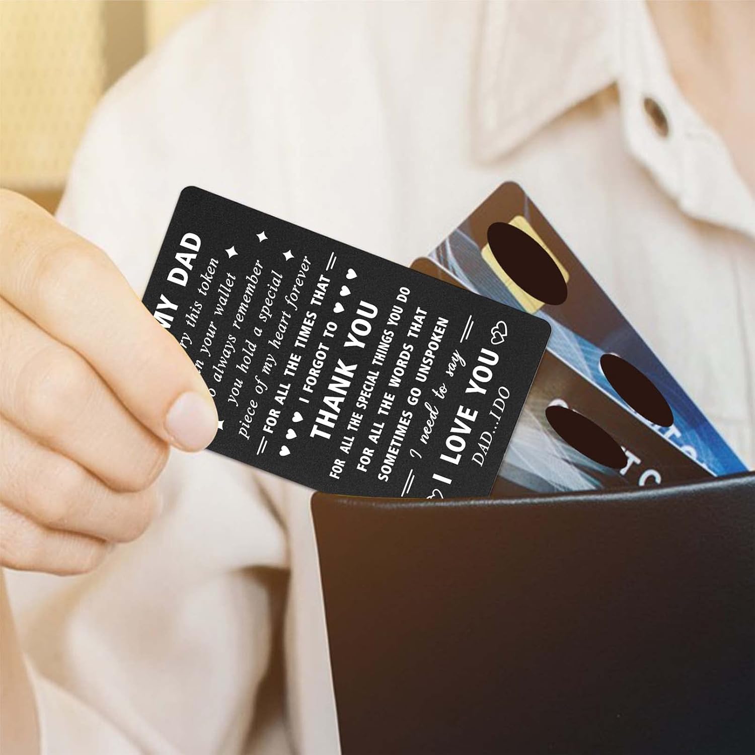 ENGZHI Dad Christmas Card from Daughter, Thank You I Love You Daddy Birthday Cards, Dad Fathers Day Gift Ideas, Metal Engraved Wallet Card - Image 3