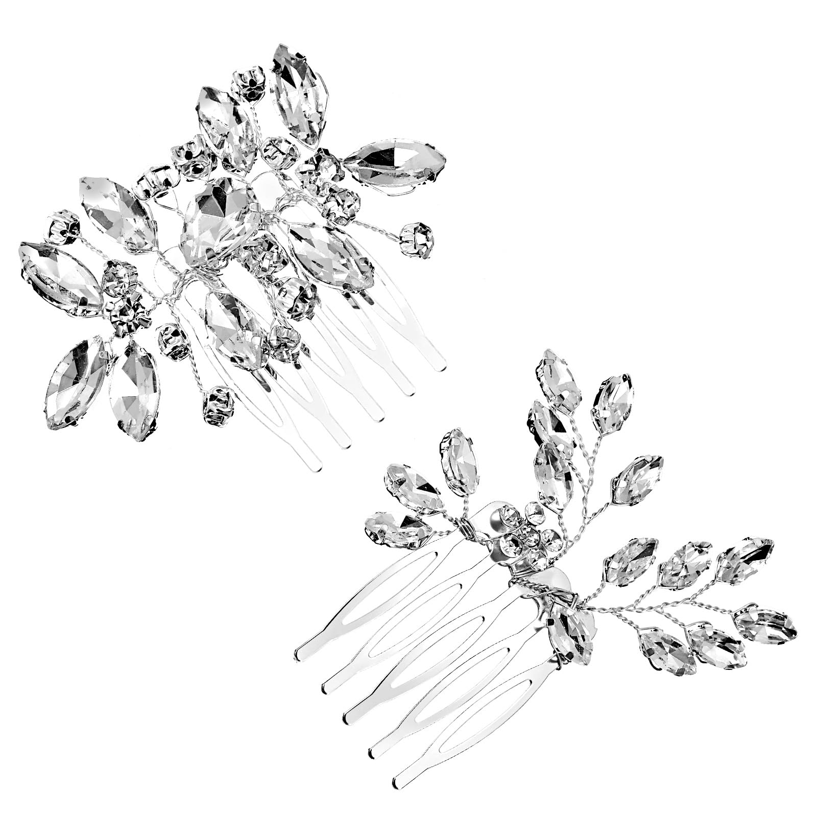 Photo 1 of 2 Pcs Hair Comb Bling Bridal Rhinestone Silver Side Comb Bling Crystal Hair Accessories For Women Elegant Silver Flower Bridal Headpieces Hair Combs For Bridesmaids And Girls