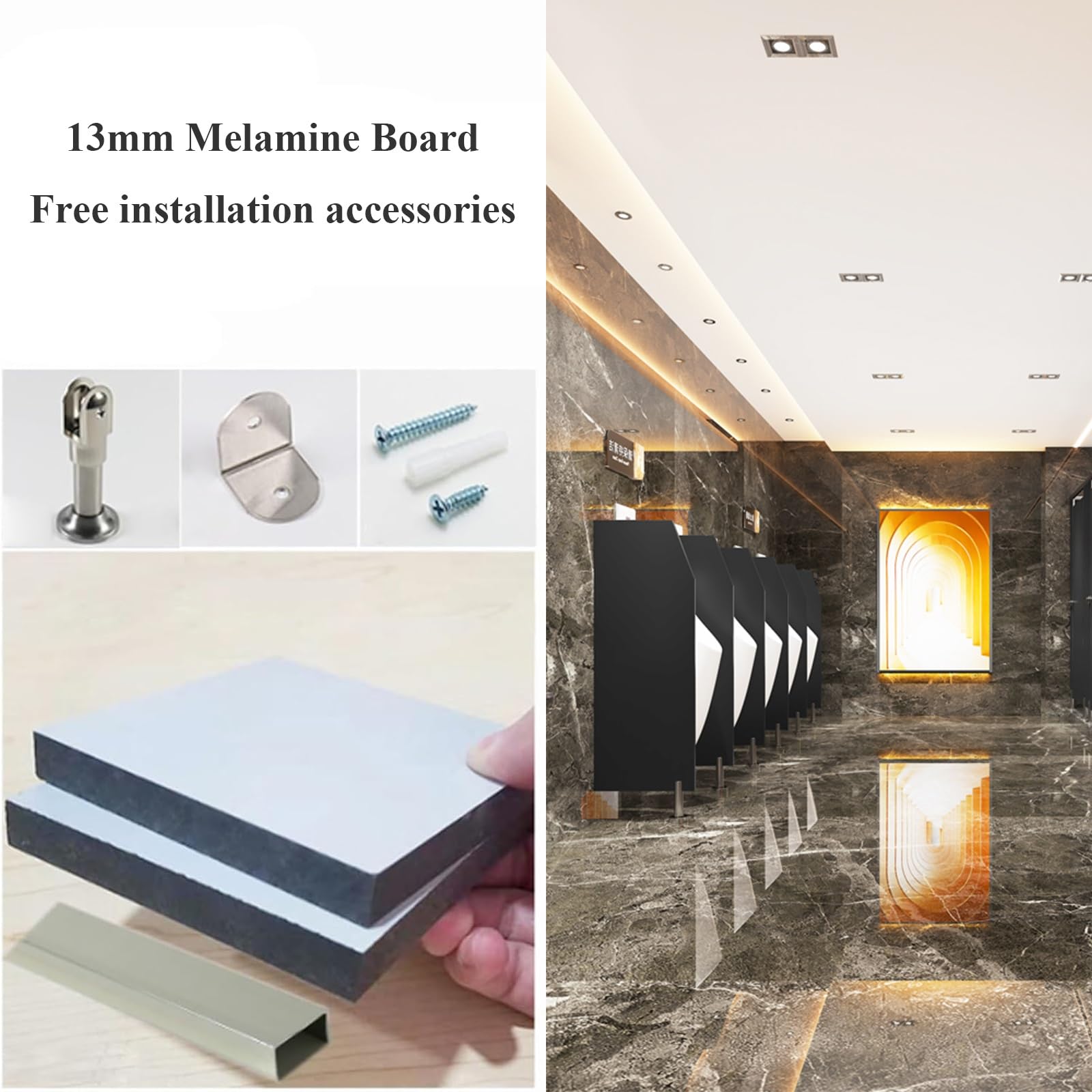 Mampara divisoria de privacidad para urinario de baño público Masculino con herrajes de Acero Inoxidable, Separador de Pared para Escuela, Hospital, Empresa.