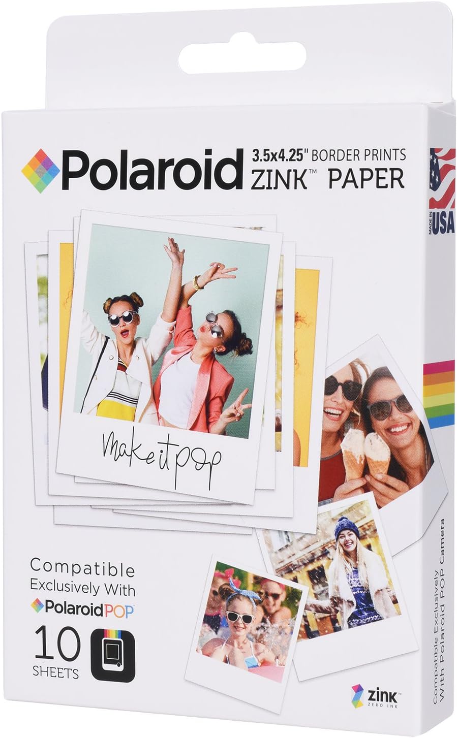 Zink Polaroid 3.5 x 4.25 inch Premium Zink Border Print Photo Paper (10 Sheets) Compatible with Polaroid Pop Instant Camera & Polaroid 3x4 Printer