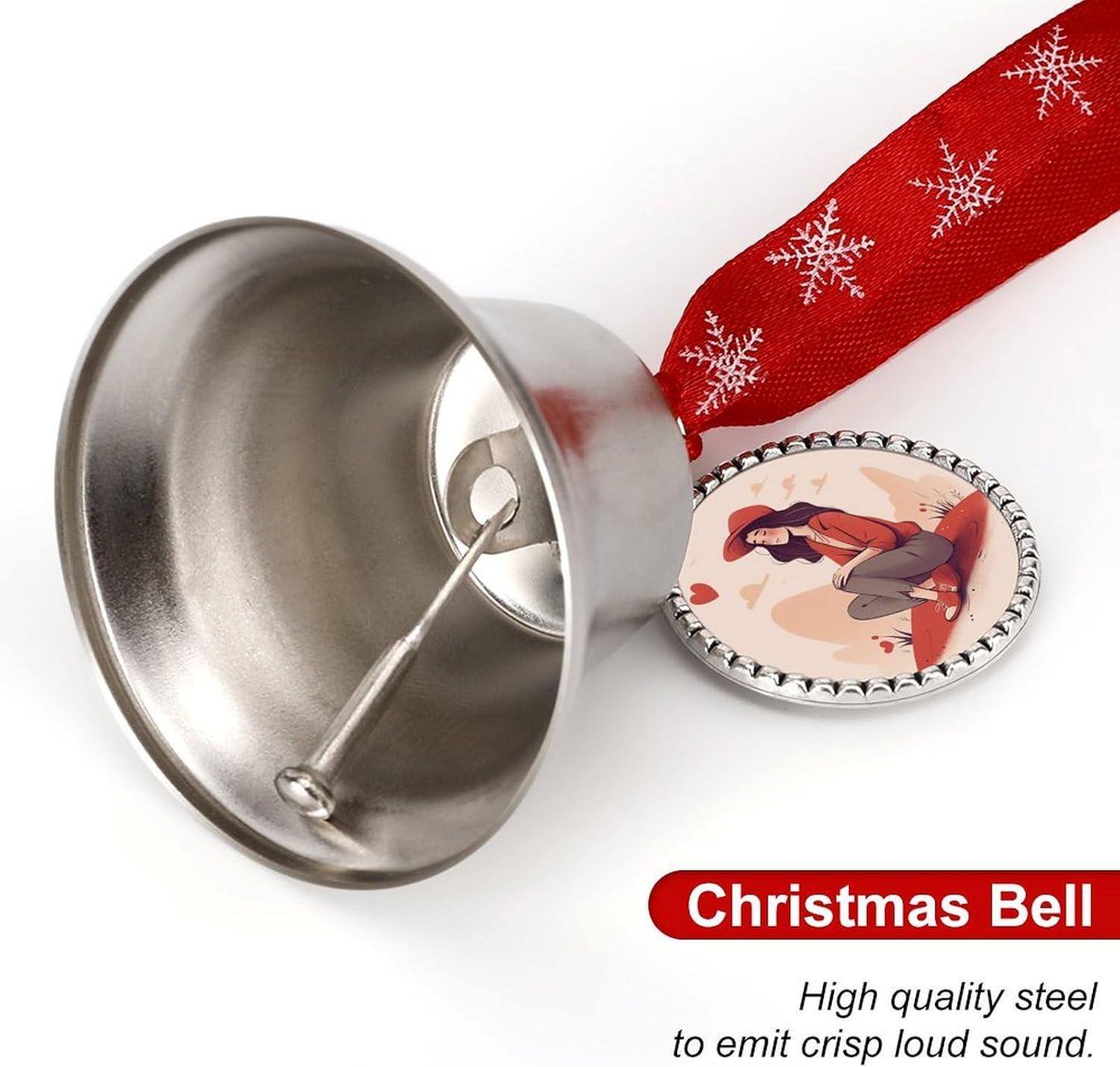 Christmas Bell Women Sitting on The Ground Jingle Bell with Love Pendant Christmas Ornament Metal Vintage Bells Christmas Tree Hanging for Holiday Party Decoration