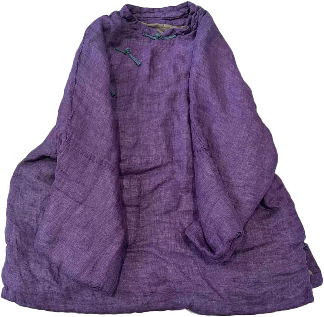 NFYM Women's Traditional Chinese Tang Suit Coat with Frog Button Closure, Long Sleeve Linen Tunic with Pocket