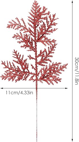 Miniatura 7 de YLSZHY 10 piezas de hoja de helecho artificial con purpurina de Navidad, adorno de árbol de Navidad de imitación de rama de árbol de Navidad, corona