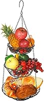 WILLIZTER 3-Tier Hanging Fruit Vegetable Basket - Heavy Duty Wrought Iron Kitchen Organizer, Space-Saving Rustic Storage with Sturdy Chains