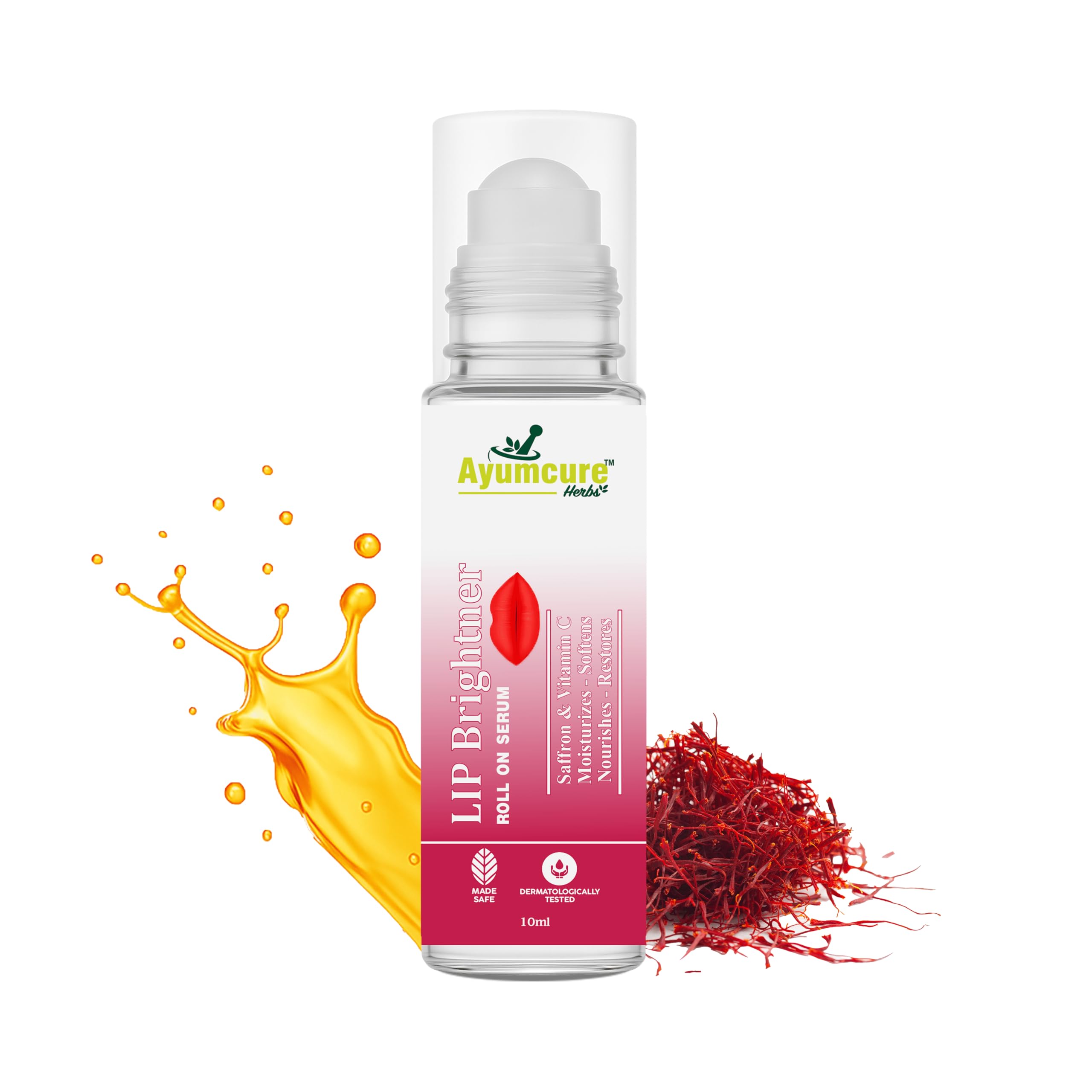 Ayumcure Lip Brightener Roll On Serum | With Saffron & Vitamin C | Moisturizes, Softens & Restores Natural Lip Color | Dermatologically Tested | Made Safe | 10ml | For Men & Women-image-4