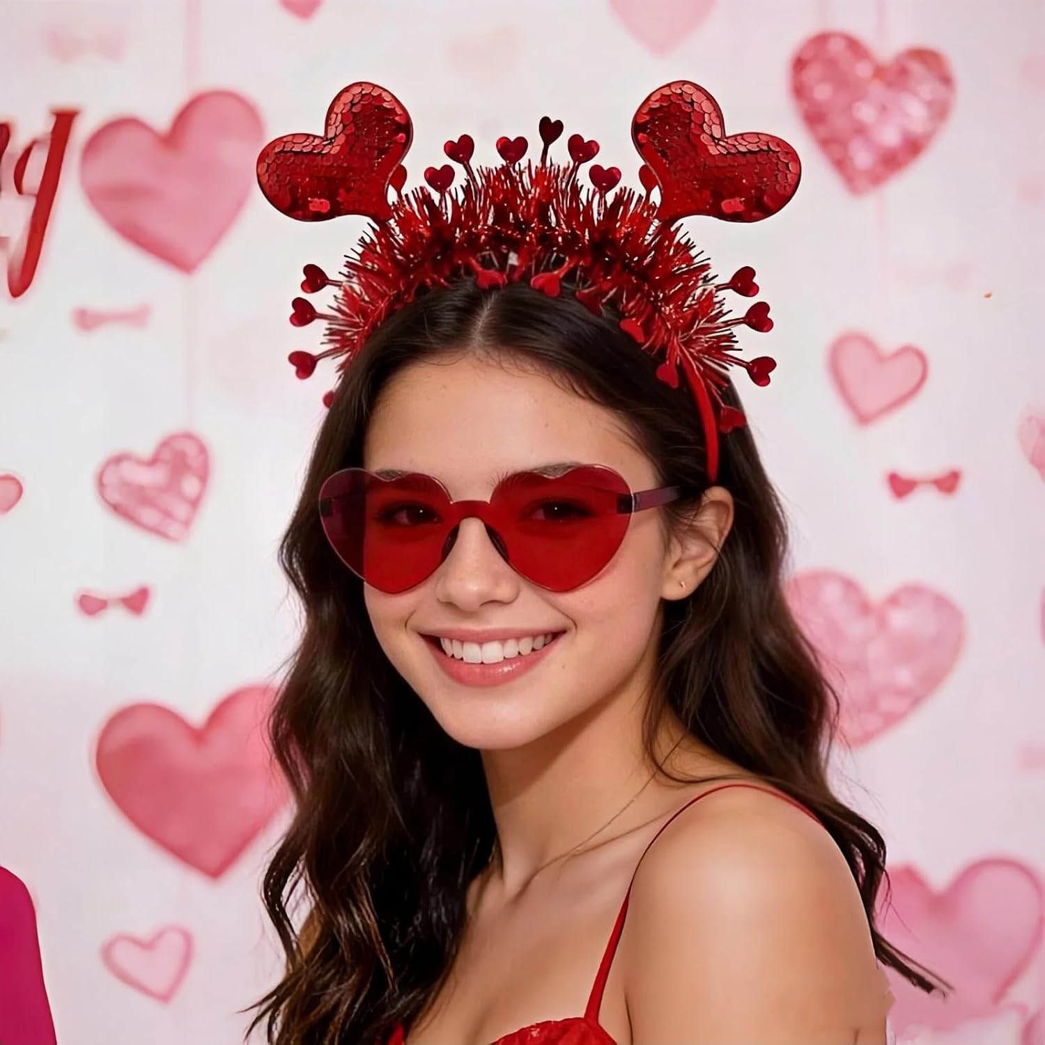 Heart Headband Valentines Day Headband with Red Heart Shape Sunglasses Valentine Accessories for Valentine Wedding Anniversary Party Favors image 3