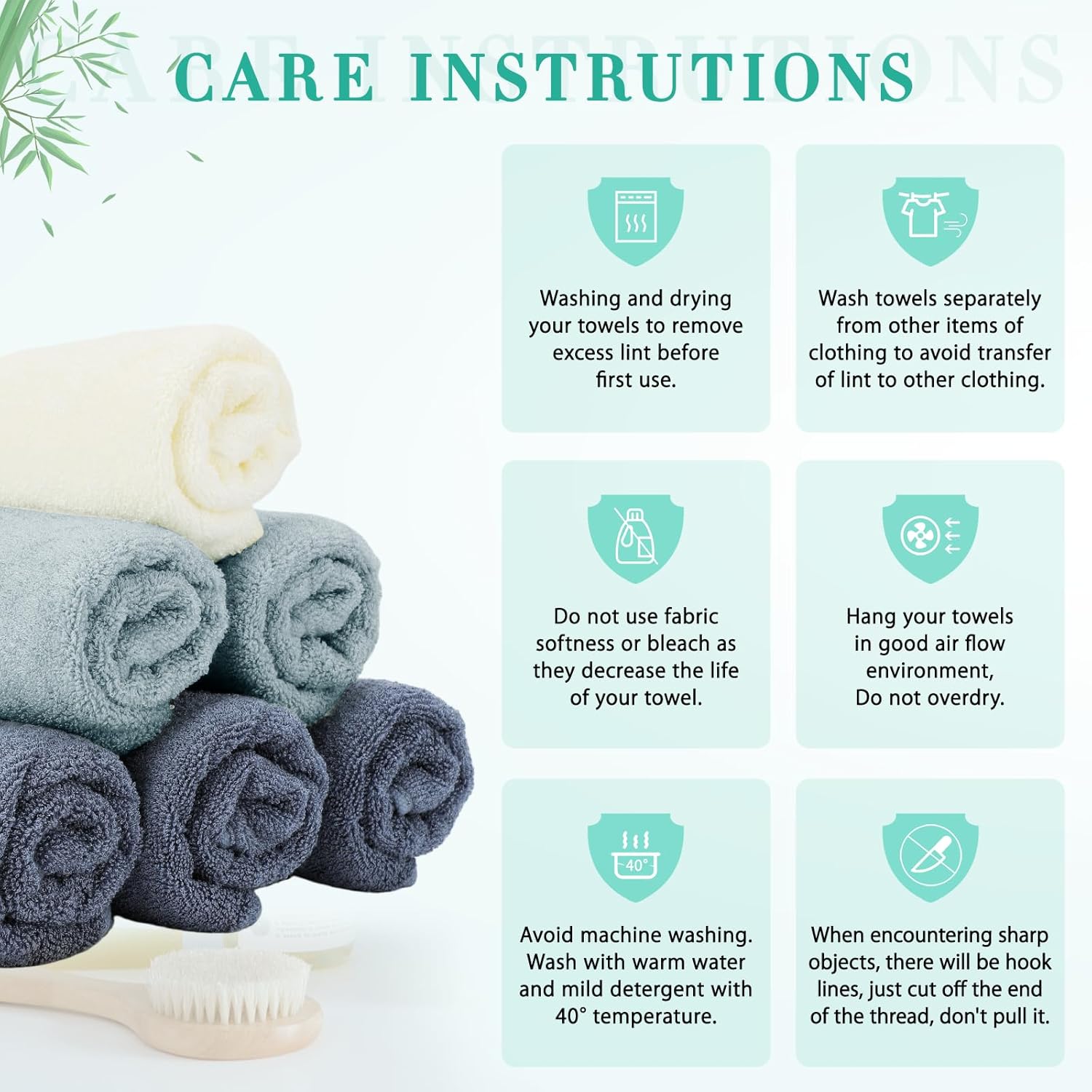 SEISSO Hand Towels 6 Pack, Ultra Soft and Highly Absorbent Bathroom Bath Hand Towel, Luxury Bamboo Viscose Hand Towels Multipurpose Use for Beach, Spa, Salon, Cyan Gray