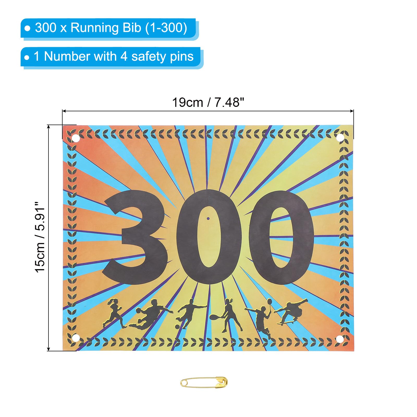 PATIKIL Numéros de Dossard de Course Indéchirables 7X6 Pouces, 1-300 Épis de Blé Numéros de Compétiteur de Course Imperméables avec Épingle de Sûreté