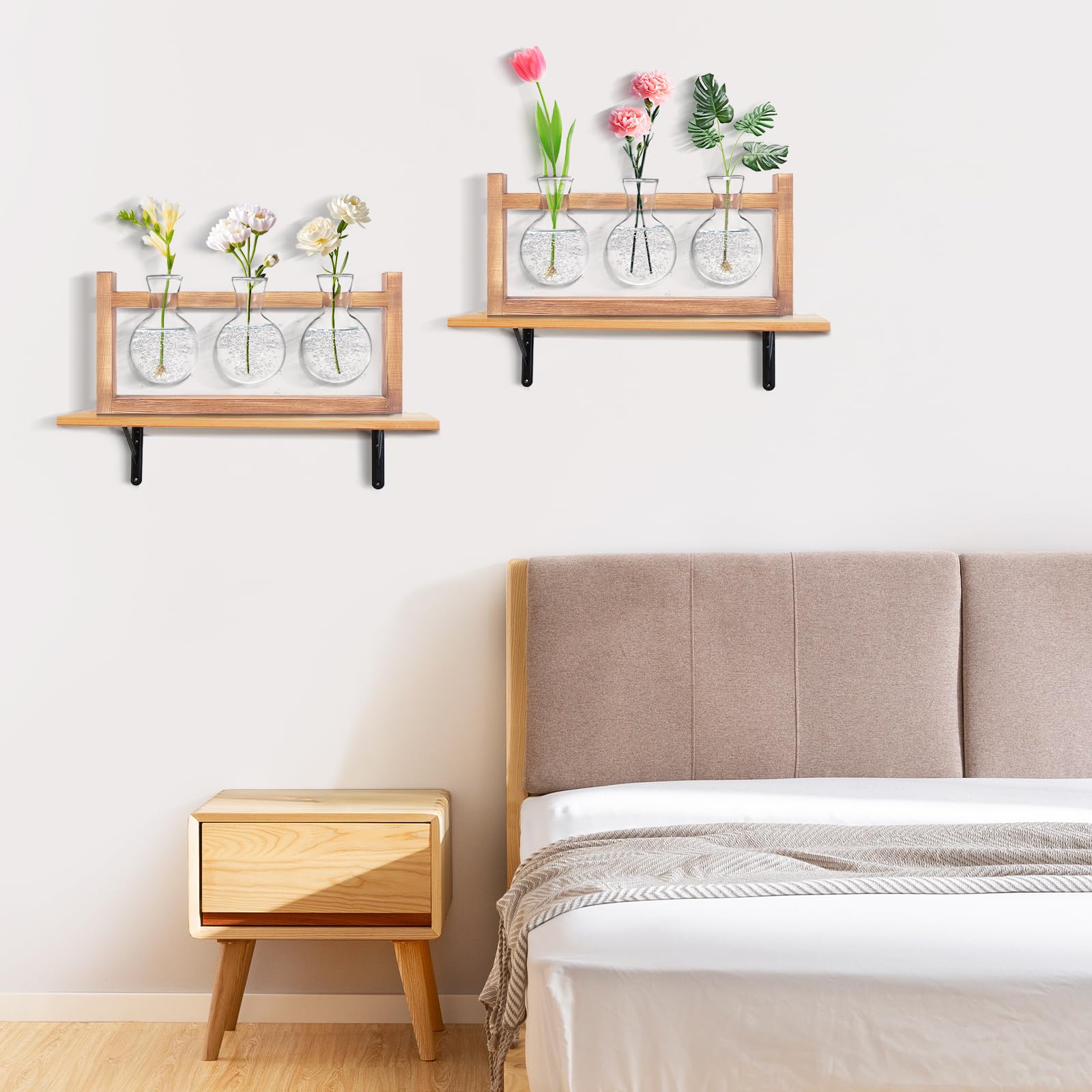 Stazione di Propagazione per Piante, Terrario in Vaso con Base in Legno, Decorazioni Eleganti per Scrivania con Piante in Terrario, Stazione di Propagazione per Talee di Fiori da Appartamento