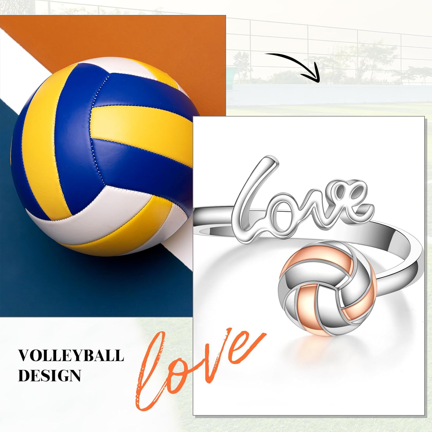 Sterling Silver Volleyball Ring Adjustable Volleyball Stuff Jewelry for Women - Image 2