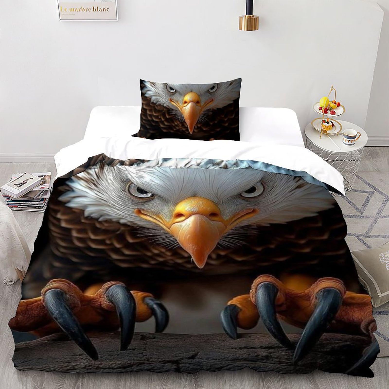 Housse de couette oiseaux en microfibre 3D pour lit enfant single 135x200cm