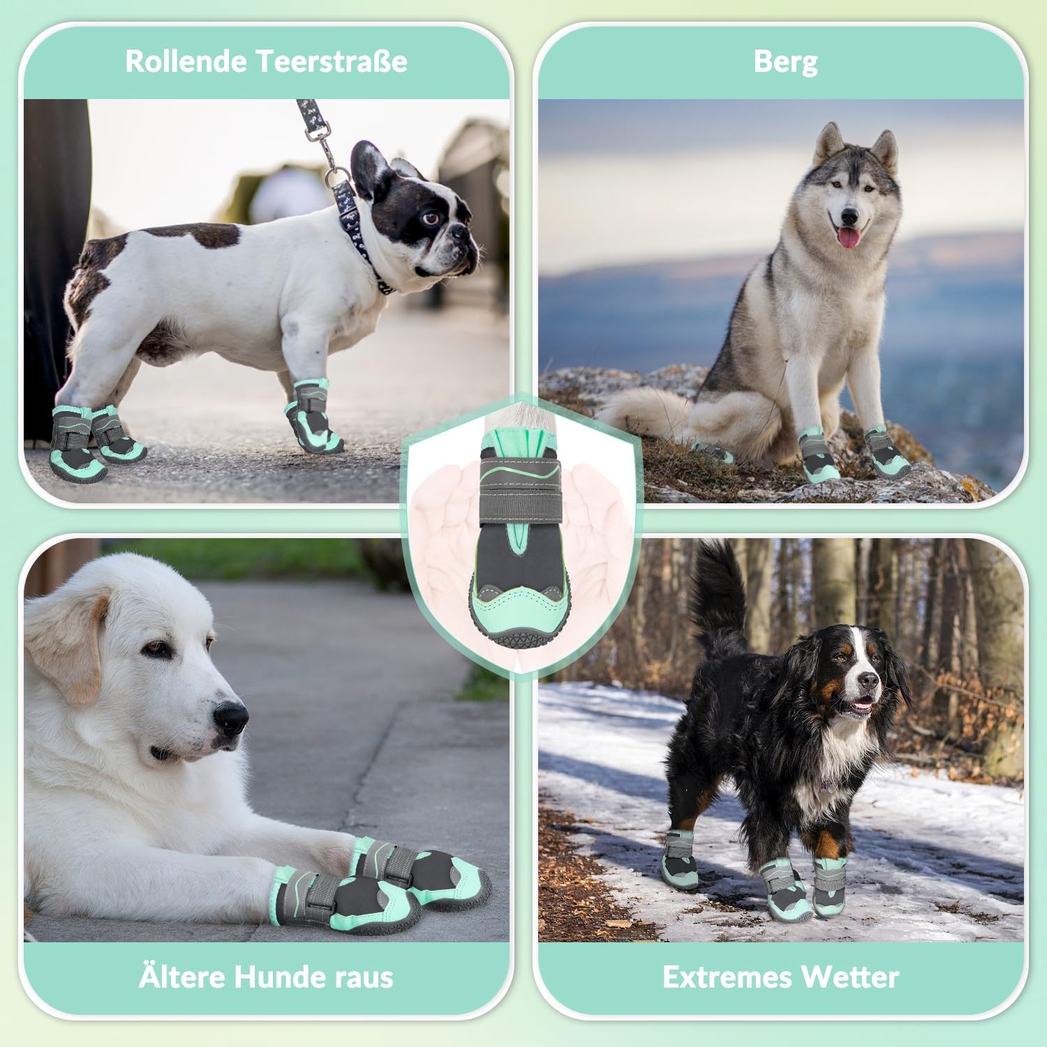 SlowTon Hundeschuhe Pfotenschutz, 4 Stück wasserdichte Hunde Schuhe Outdoor mit Rutschfester Sohle, reflektierendem Klettverschluss Hundestiefel für kleine mittlere große Hunde Winter