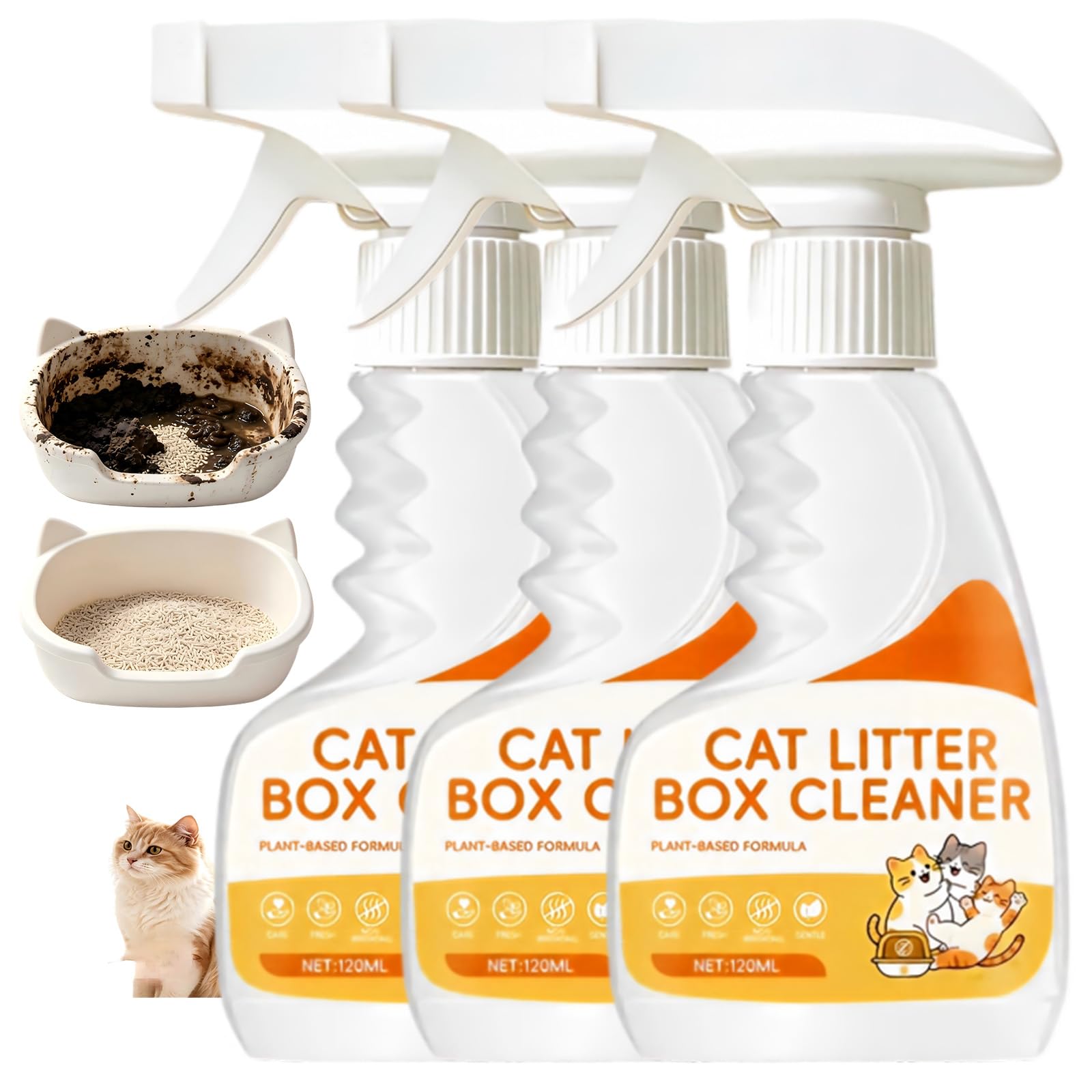 Freshener Cat Litter Box Cleaning Spray, Pet Odour Eliminator Spray, Pet Urine Stain Remover, Plant-Based Long-Lasting Odour Remover for Box, Safe for Indoor Cats and Multi-Pet Homes (3pcs)