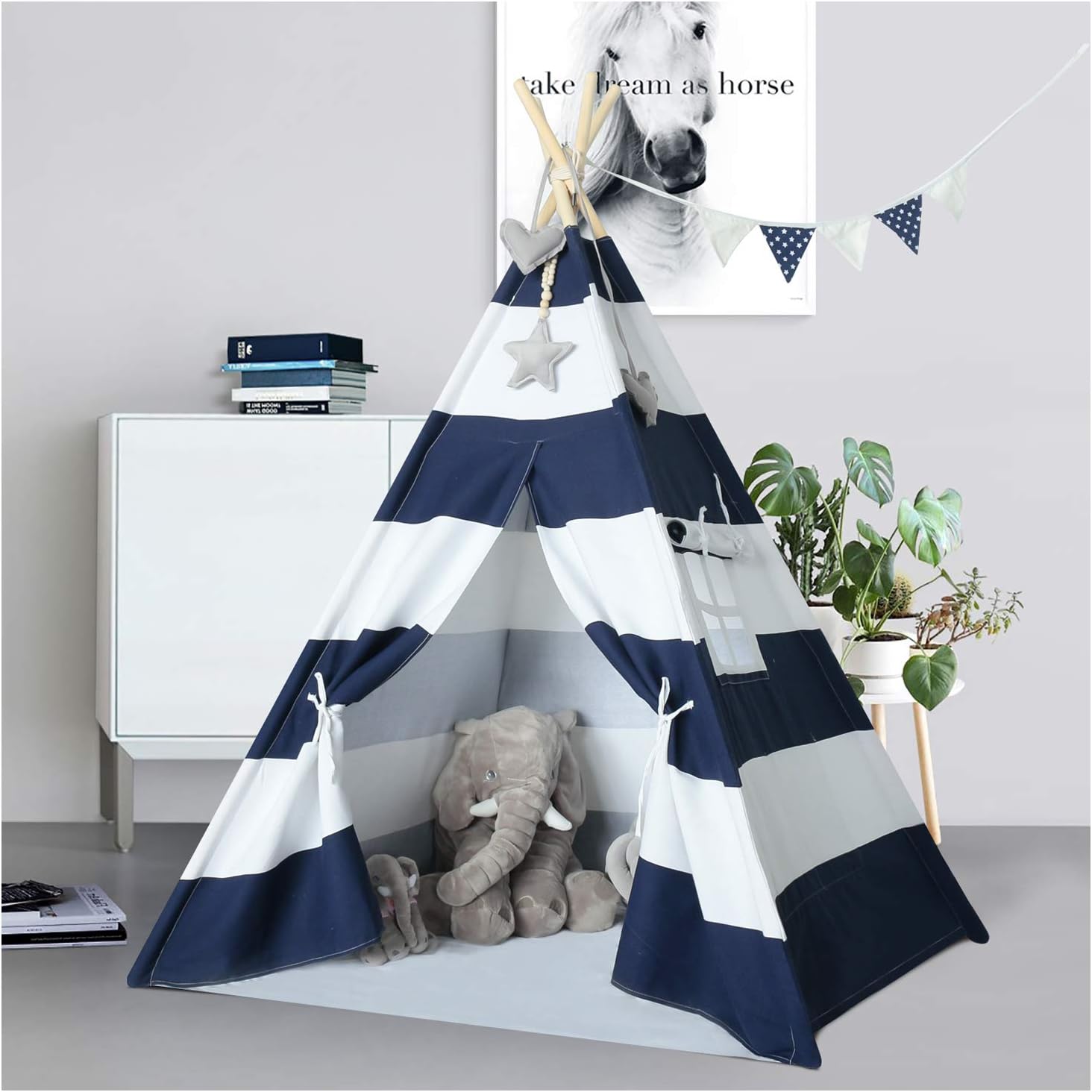 Teepee Tent for Kids Boys Indoor Play Teepee Tent for Boy Grey Stripe Teepee Kids Tent Indoor for Children Nursery Decor, Foldable Teepee for Boys & Girls Birthday Gift