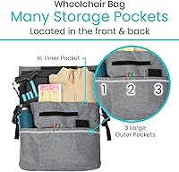 Vista 4 de Vive Bolsa de Accesorios para Silla de Ruedas XL - Impermeable, Resistente a los Arañazos, Doble Costura, Lavable a Máquina para Adultos, Personas