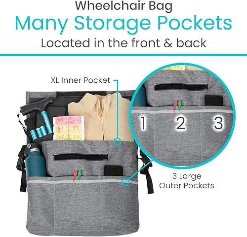 Miniatura 4 de Vive Bolsa de Accesorios para Silla de Ruedas XL - Impermeable, Resistente a los Arañazos, Doble Costura, Lavable a Máquina para Adultos, Personas