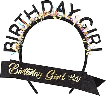 Jaciya Birthday Girl Headband Birthday Crown for Women Party Decorations | Birthday Girl Glitter Letter Headband for Women Iridescent Tinsel Party Headband Fun Birthday Photo Booth Prop Hair Accessory